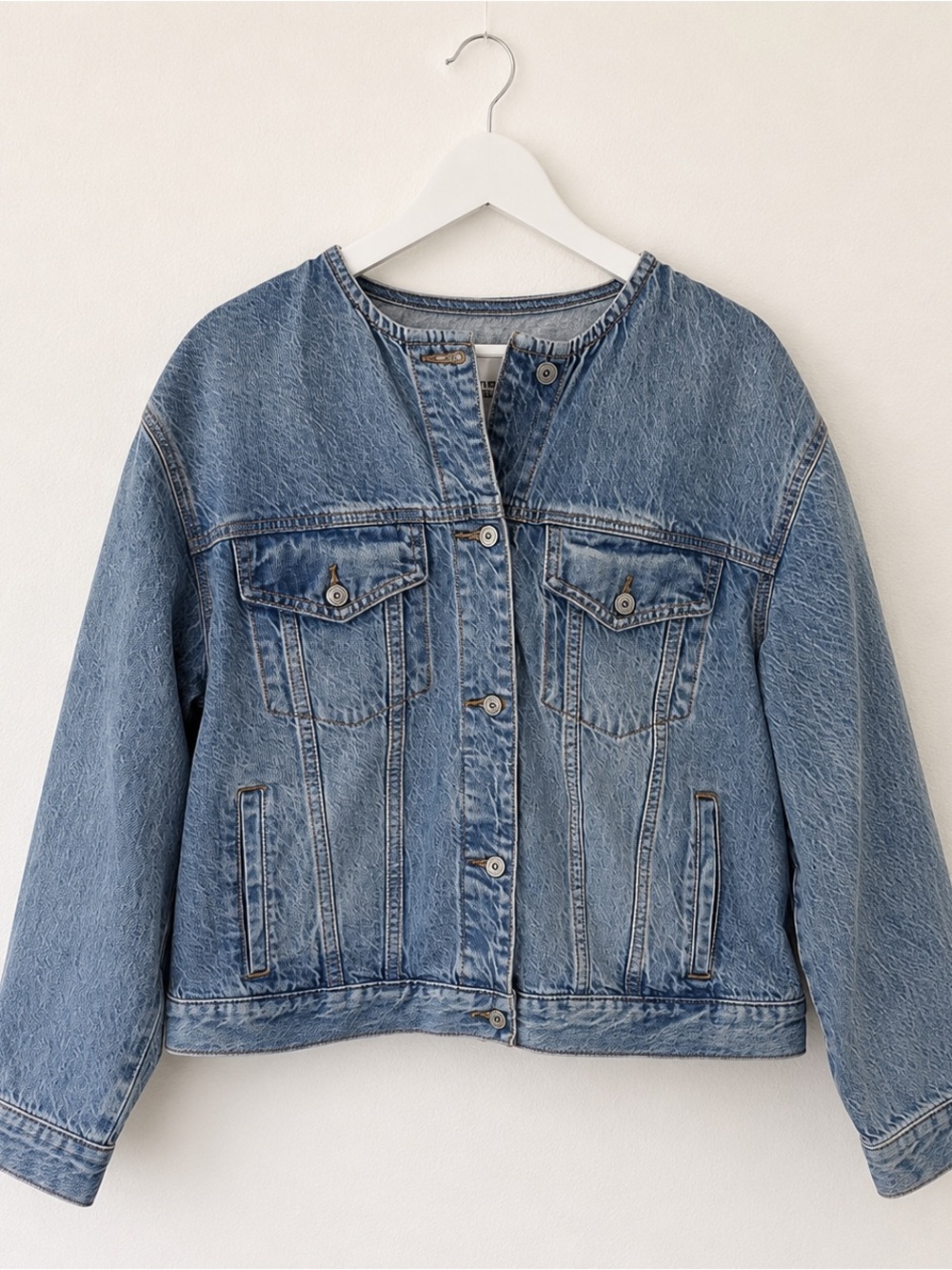 Abercrombie & Fitch Oversize Denim Jacket  Collarless Jean Jacket Size Large NWT - Picture 11 of 11